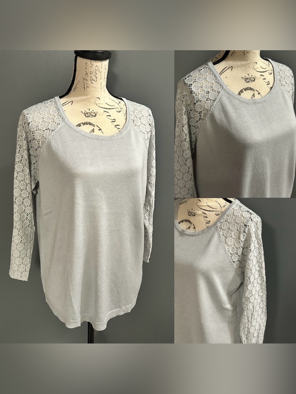 Light Gray Lace Sleeve Women's Top